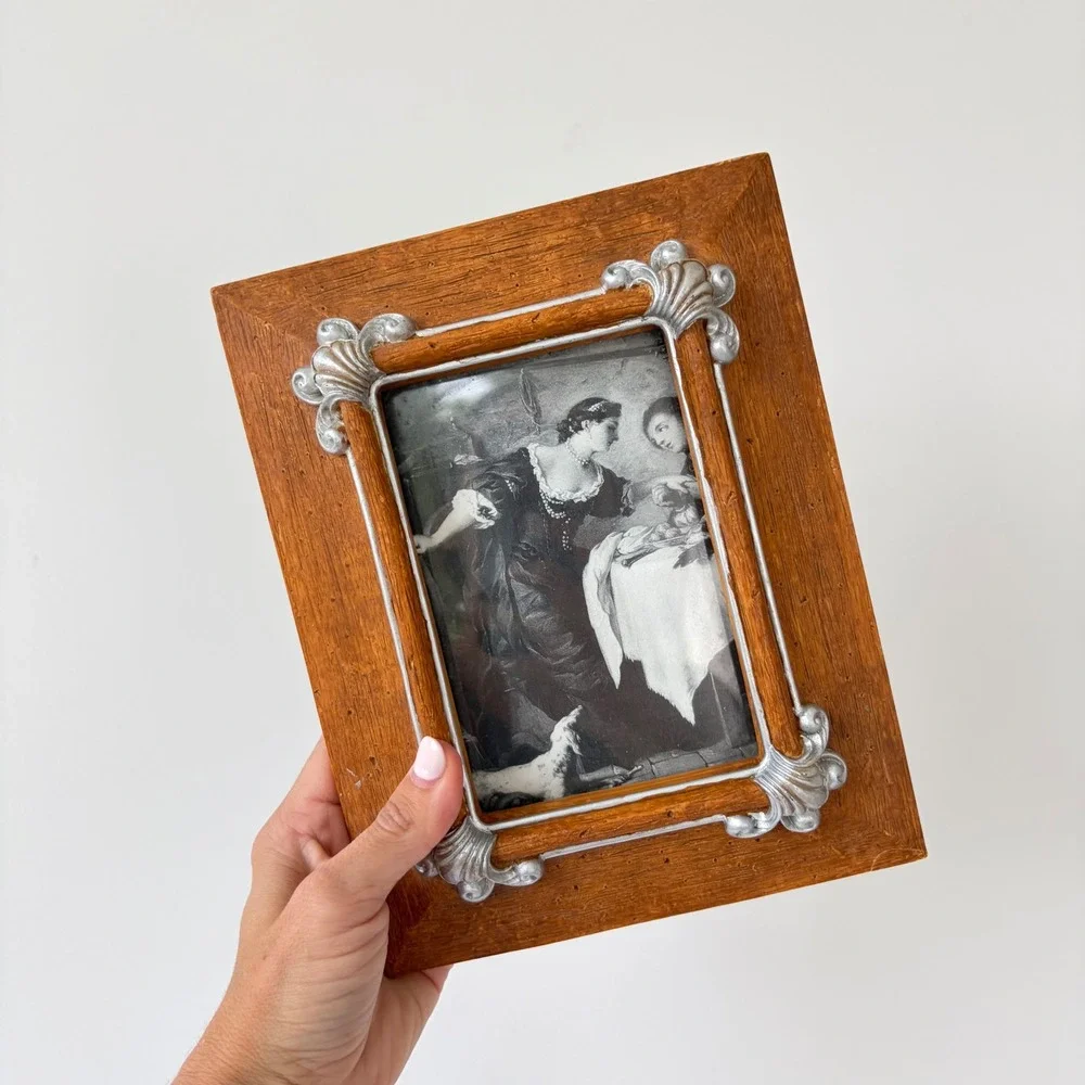 Vintage Ornate Wood Look Resin Picture Frames Silver Scroll Set of 2 Tabletop